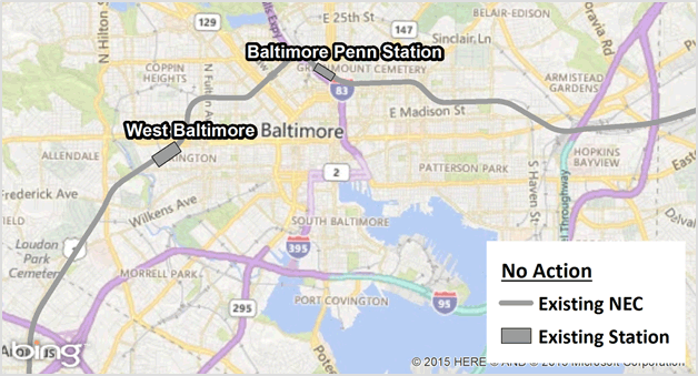 Figure 4-7 : No Action Alternative (Existing NEC through Baltimore)