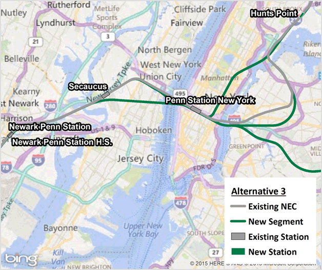 Figure 4-19 : Alternative 3 (Existing NEC and New Segments through New York City Metropolitan Area)
