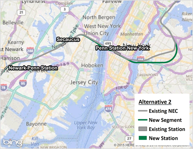Figure 4-16 : Alternative 2 (Existing NEC and New Segment through New York City Metropolitan Area)