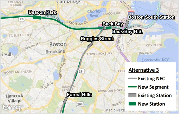 Figure 4-21 : Alternative 3 (Existing NEC and New Segments though Boston)